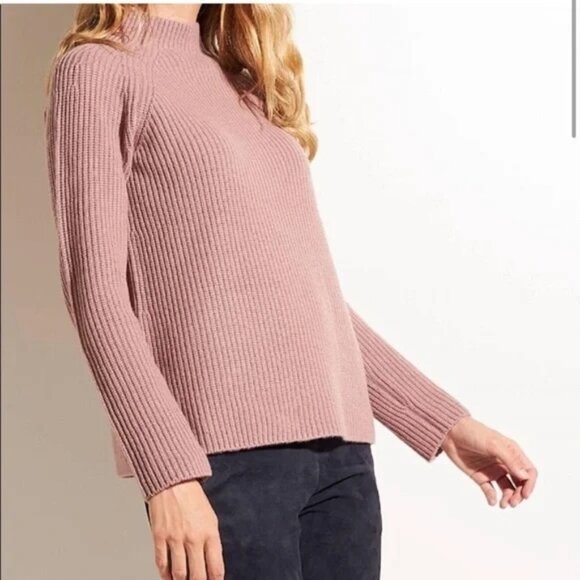 Vince Mock Neck Shaker Rib 100% Cashmere Pullover - Picture 1 of 8